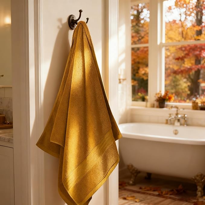 COZYART Gold Bath Towel Set 6pcs, Turkish Cotton Bathroom Towel Sets Soft Absorbent and Durable 650 GSM Luxury 6 Pcs with 2 Bath Towels, 2 Hand Towels, 2 Washcloth