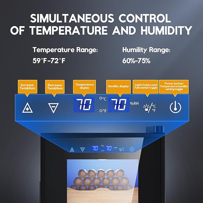 Tylza Cigar Humidor Cabinet 35L, Temp & Humidity Control Electric Humidors for Cigars, 260 Cigars, Digital Hygrometer, Safety Lock, Cigar Humidors with Cedar Wood Drawer Shelves, Cigar Gifts for Men