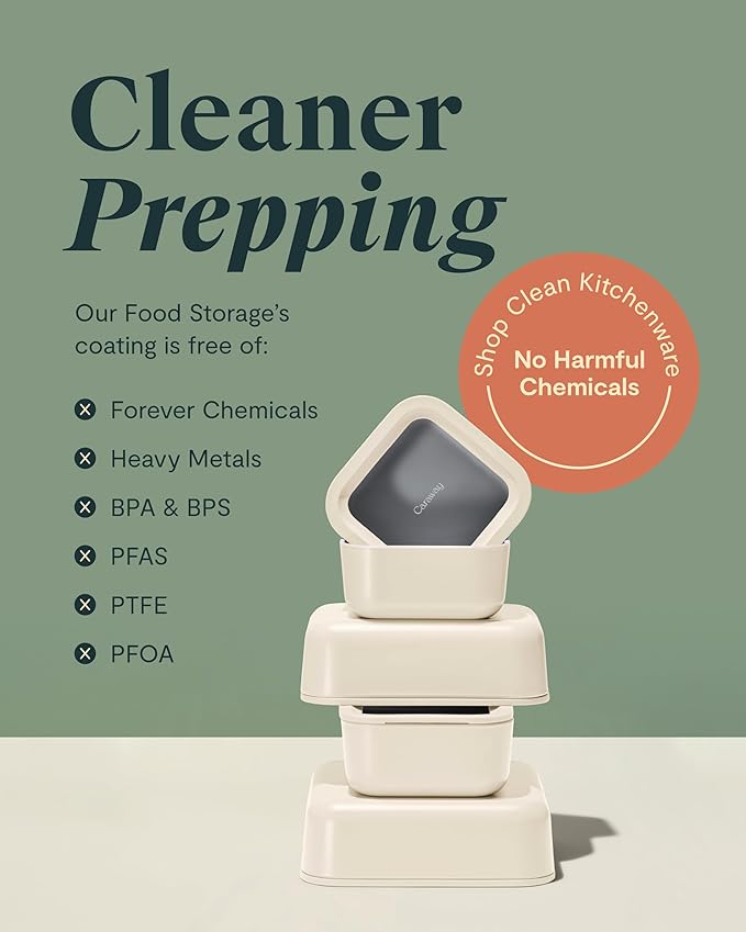 Caraway Glass Food Storage - 6.6 Cup Glass Container - Ceramic Coated Food Container - Non Toxic, Non Stick Lunch Box Container with Lids - Dishwasher, Oven, & Microwave Safe - Mist