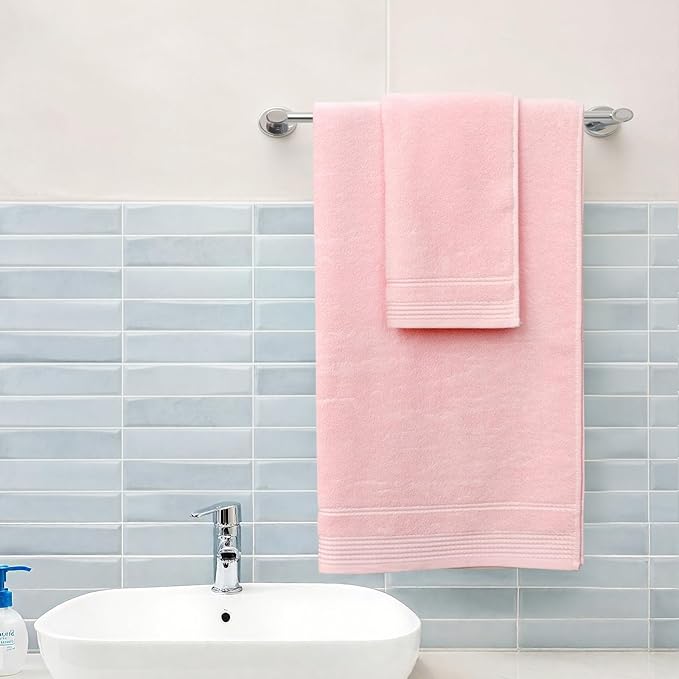 Thmyo Pack of 2 Premium Cotton Super Soft Bathroom Towels Set, 400 GSM Highly Absorbent Towel for Daily Use, Gym, Spa and Hotel, 1 Bath, 1 Hand, Pink