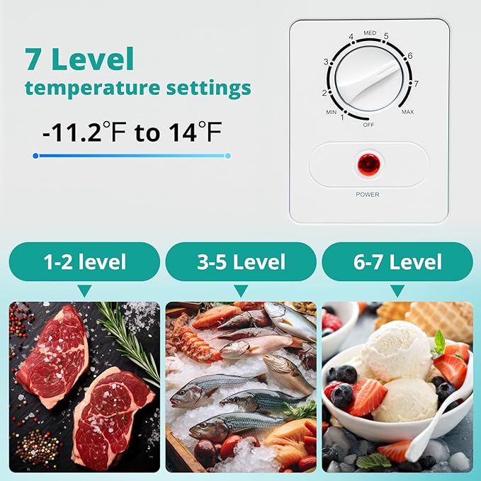 Deep Chest Freezer 14 Cubic Feet, Freezer Chest Garage Ready, 4 Wheels Large Storage Chest Freezer with 1 Basket, Low Noise, Energy Saving, Thermostat Control for Home, Office, Kitchen, White