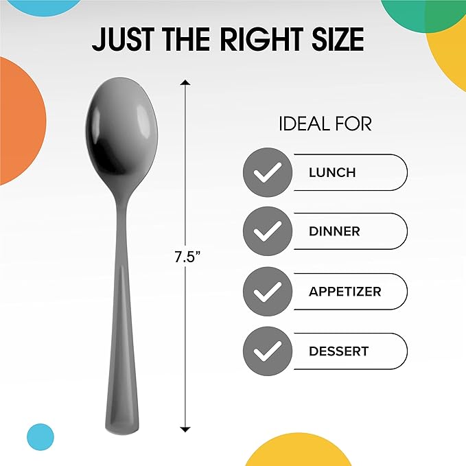 Party Solids Silver Plastic Spoons 200 Pieces Silver Spoons Disposable Utensils Heavy Duty Plastic Cutlery Set Disposable Cutlery Sets Flatware Sets Silverware Set Party Supplies & Party Tableware