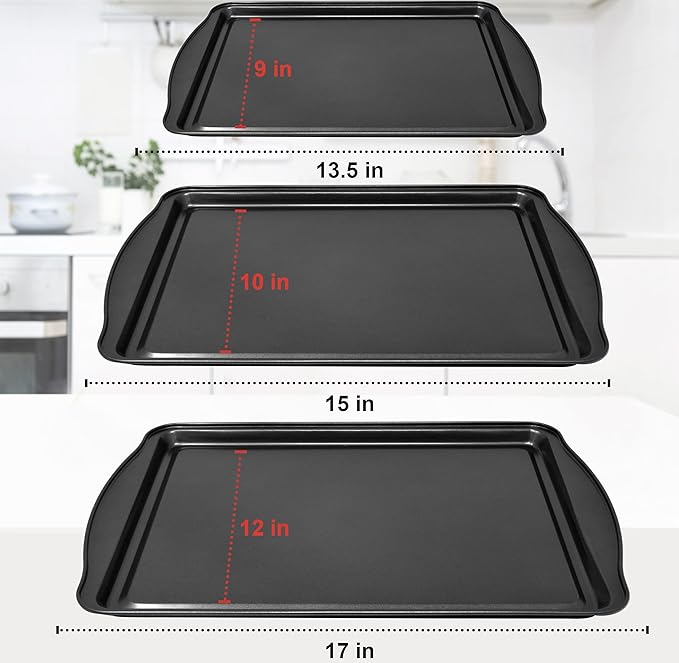 Perlli Cookie Sheets for Baking Non Stick Oven Pan Tray Baking Sheet 3-Piece Set (Small, Medium & Large) Carbon Steel BPA Free Cooking and Baking Trays for Cakes and Cookies