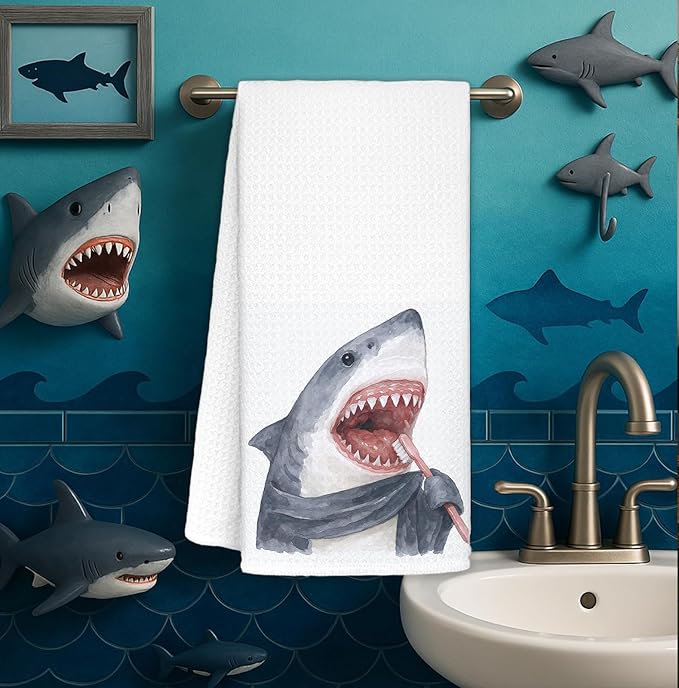 Shark Towels Decor,Shark Lovers Gifts Bathroom Kitchen Decor,Kids Hand Towels for Bathroom Kitchen 16x24 Inch