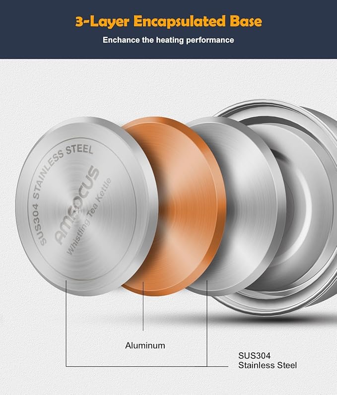 Tea Kettle, 2 Quart Stainless Steel Whistling Tea Kettle, Stovetop Whistling Teakettle Tea Pots for Stove Top with Ergonomic Folding Handle, Small Teapot, Water boiler for Tea, Coffee (Silver)