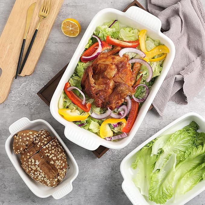 Sweejar Baking Pans Set, Ceramic 9x13 Baking Dish with Handle, Rectangular Casserole Dishes for Oven, Bakeware Sets of 3, Durable Lasagna Pan Deep for Kitchen, Banquet, Wedding Gift(Blue & Yellow)