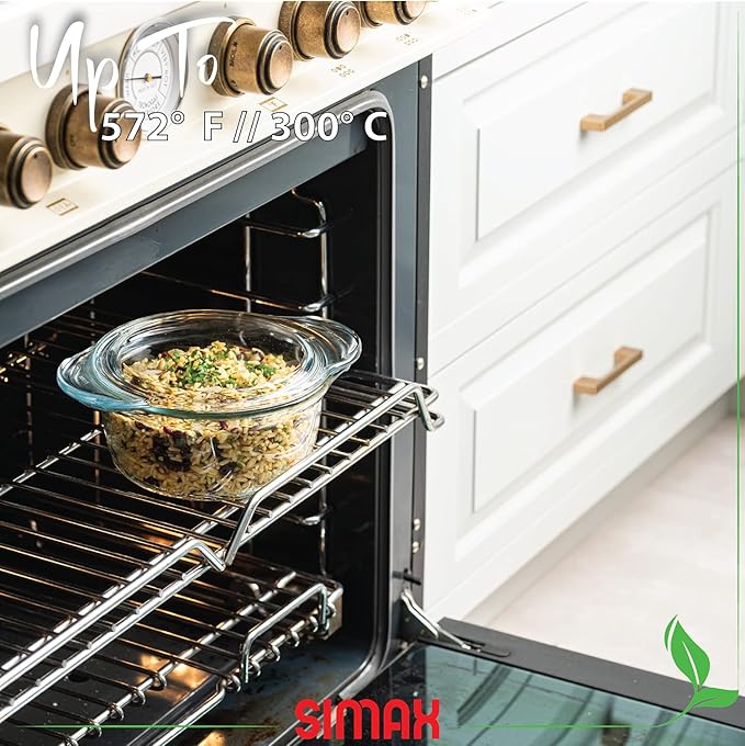 Glass Casserole Dish by Simax Clear Glass Round Casserole Dish with Lid and Handles Covered Bowl for Cooking Baking Serving etc. Microwave Dishwasher Oven and Stove Safe Cookware 1.75 Quart