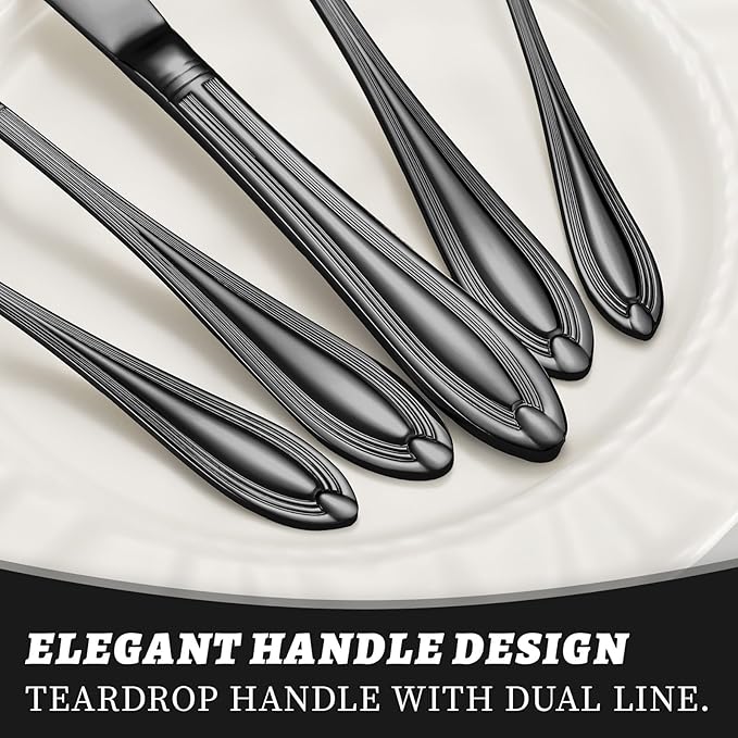 TIVOLI Silverware Set for 8, 40 Piece Heavy Duty Stainless Steel Flatware Utensils Cutlery Set Including Steak Knife Fork and Spoon, Dishwasher Safe, Gift Package for Wedding Housewarming (Black)