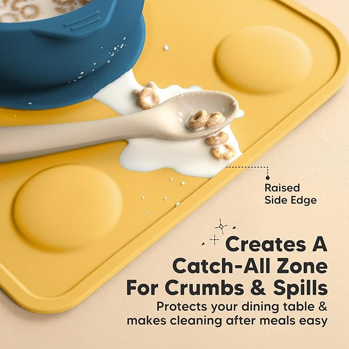 KeaBabies 2-Pack Silicone Placemats for Toddlers - 12x9 Non Slip Suction Baby Silicone Placemat for Kids Eating, Easy to Clean, Busy Travel Baby Mat for Dining Table, Food Grade/BPA-Free (Valiant)