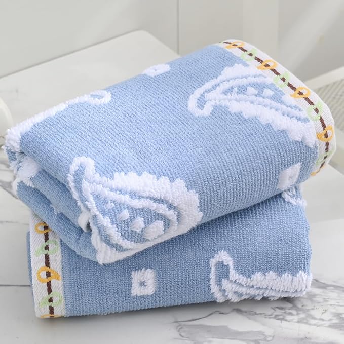 sense gnosis Blue Paisley Pattren Jacquard Hand Towels 100% Cotton Super Soft Absorbent White Terry Double-Sided Hand Towels for Bathroom Decorative Hotel Shower 13" x 29, 2 Pack