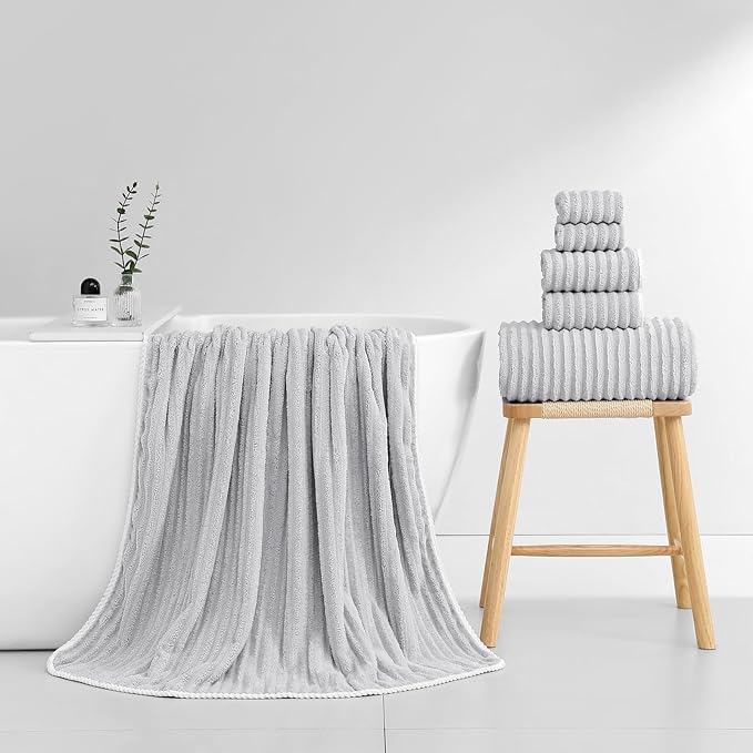 40x80 Inches Bath Sheets Towels for Adults Luxury Microfiber Extra Large Bath Towels for Bathroom Super Soft Absorbent Quick Dry with Hanging Loop (Grey,6PCS)