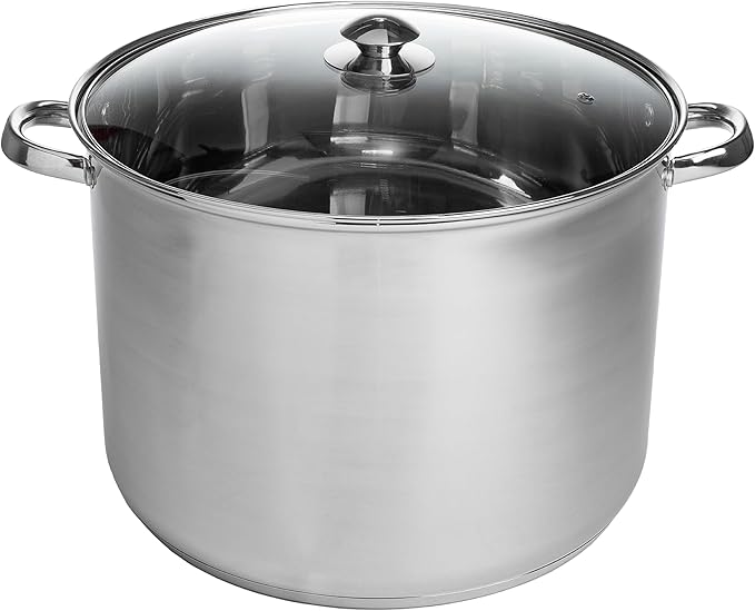 Ecolution Stainless Steel Stock Pot, Encapsulated Induction Ready Cooking Pot with Glass Lid, Oven Safe, Dishwasher Safe Soup Pot, 24-Quart