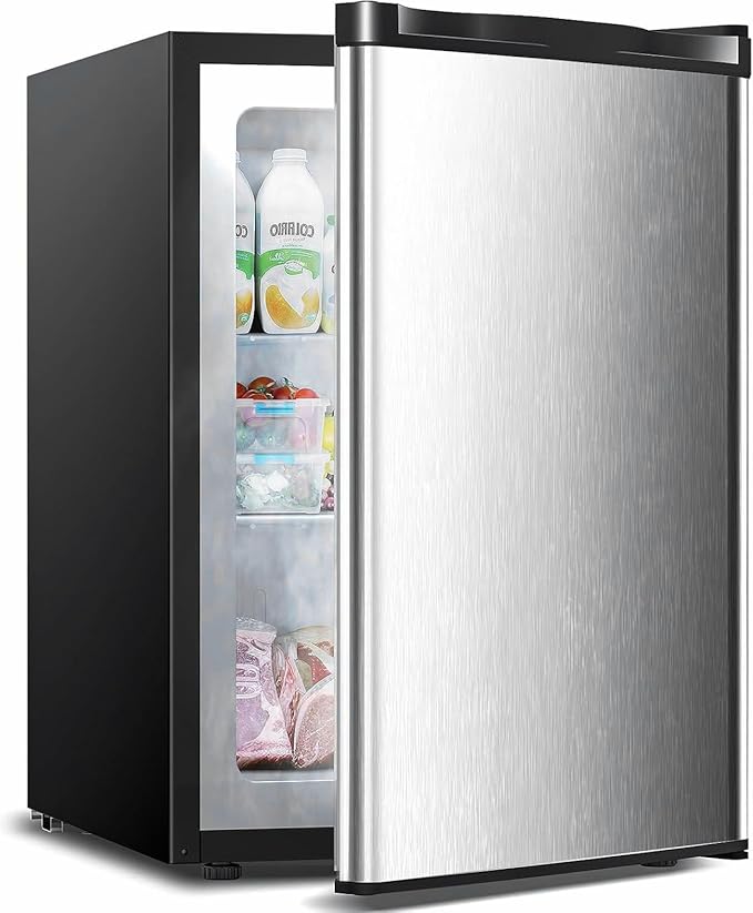 3.2 Cu.ft Small Freezer, Mini Upright Freezer with Adjustable Thermostat, Removable Shelves, Reversible Single Door, for Bedroom/Home/Dorms/Apartment, Silver