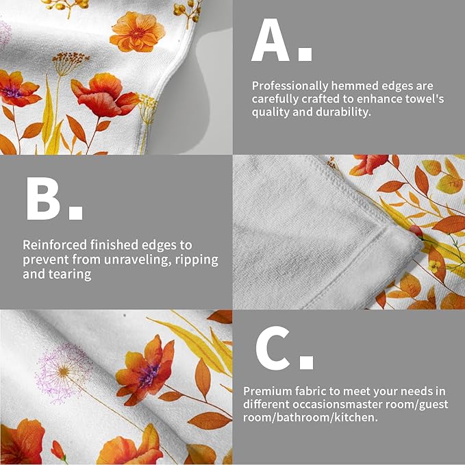 Imiss Orange Wildflowers Hand Towels Fall Yellow Poppy Floral Watercolor Botanical Bathroom Towel Set of 2 Autumn Seasonal Soft Absorbent Bath Guest Towels for Gym,Spa,Hotel