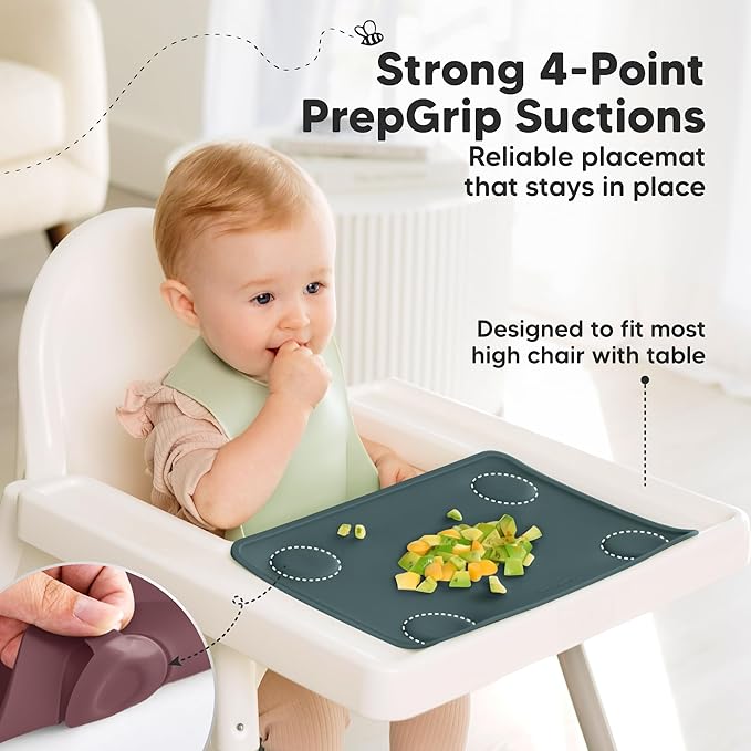KeaBabies 2-Pack Silicone Placemats for Toddlers - 12x9 Non Slip Suction Baby Silicone Placemat for Kids Eating, Easy to Clean, Busy Travel Baby Mat for Dining Table, Food Grade/BPA-Free (Rocky)