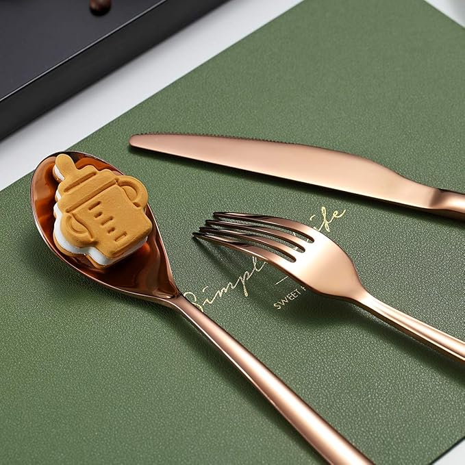 Silverware Set 20 Pieces, Stainless Steel Flatware Set, Titanium Plated Rose Gold Cutlery with Copper Utensils for 4