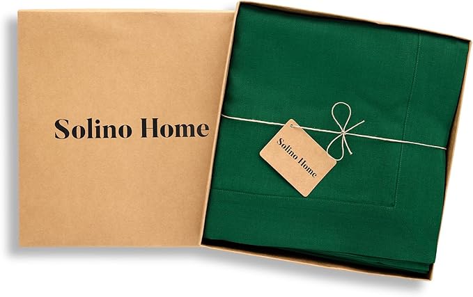 Solino Home Linen Tablecloth for Rectangle Tables 60 x 90 Inch - 100% Pure Linen Green Table Cloth - Fete, Machine Washable Cloth Tablecloth
