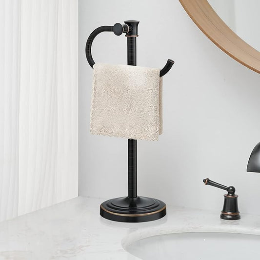BESy 17 Inch Oil Rubbed Bronze Stand Towel Bar Hanger Hand Towel Bar Bathroom Vanity Countertop Towel Holder Free Standing Stainless Steel Towel Ring Hardware Accessories Towel Rack