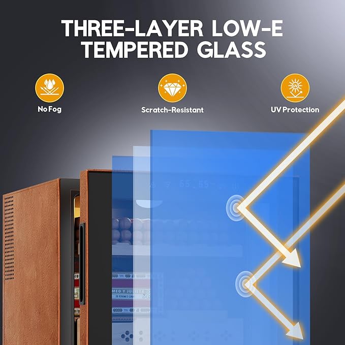 Tylza Leather Trim Cigar Humidor, 50L Cigar Humidor Cabinet with Auto Humidity & Temp Control, 400 Counts, 3 LED Lights, Spanish Cedar Wood, Cigar Humidors with Safety Lock, Gifts for Men