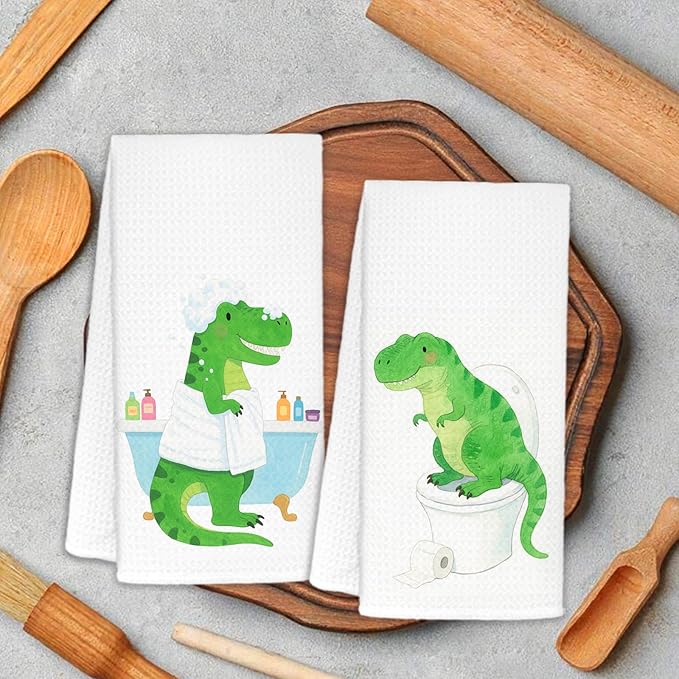 Dinosaur Bathroom Hand Towels Set of 2, Boys Kids Bathroom Decor,Funny Dinosaur Gifts for Boys Decorative Hand Towels for Kids Bath Room Toilet Washroom, 16x24 Inch