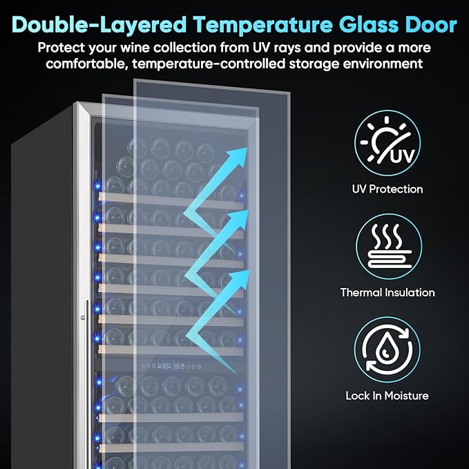 200 Bottle Wine Fridge, 24 Inch Wine Cooler Refrigerator Freestanding or Built-in, Professional Dual Zone Temperature Control, Low Noise Operation and Advanced Compressor Cooling