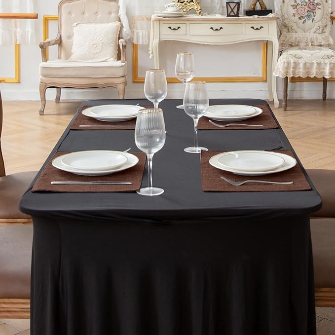 Cloth Placemats Set of 8, Linen Type Fabric Placemats Machine Washable Heat Resistant Placemats Wrinkle Free Thick Polyester Kitchen Place Mats for Dining Table (Dark Brown)