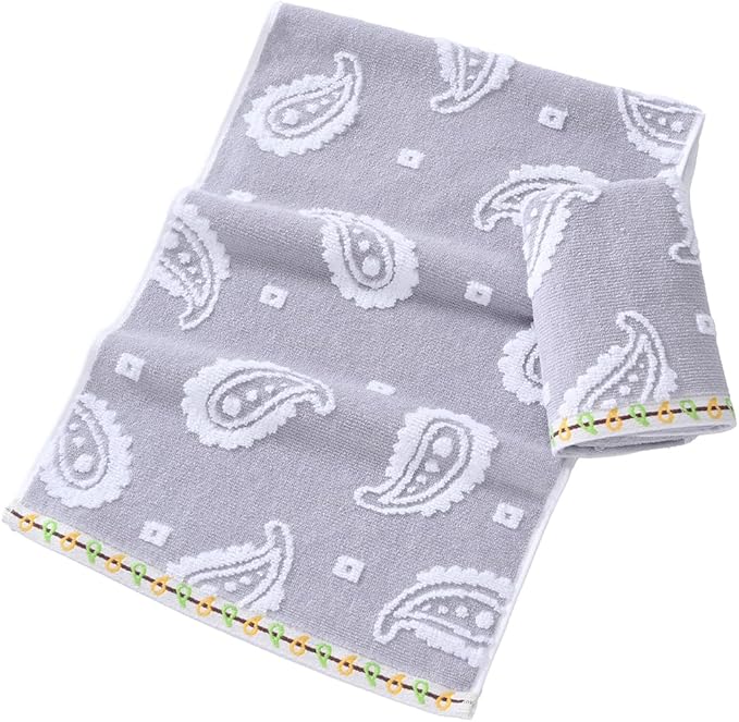 sense gnosis Grey Hand Towel Set of 2 Super Soft 100% Cotton Absorbent Paisley Pattren Jacquard Double-Faced Bath Hand Towels for Bathroom Home Decorative 13" X 29"