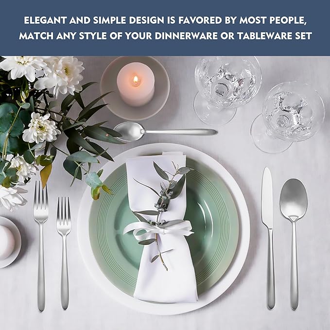 Heavy Duty Silverware Set, EIUBUIE 40-Piece Premium Stainless Steel Flatware Sets For 8, Matte Brushed Finish Cutlery Tableware Modern Kitchen Utensils Set for Home Restaurant, Dishwasher Safe