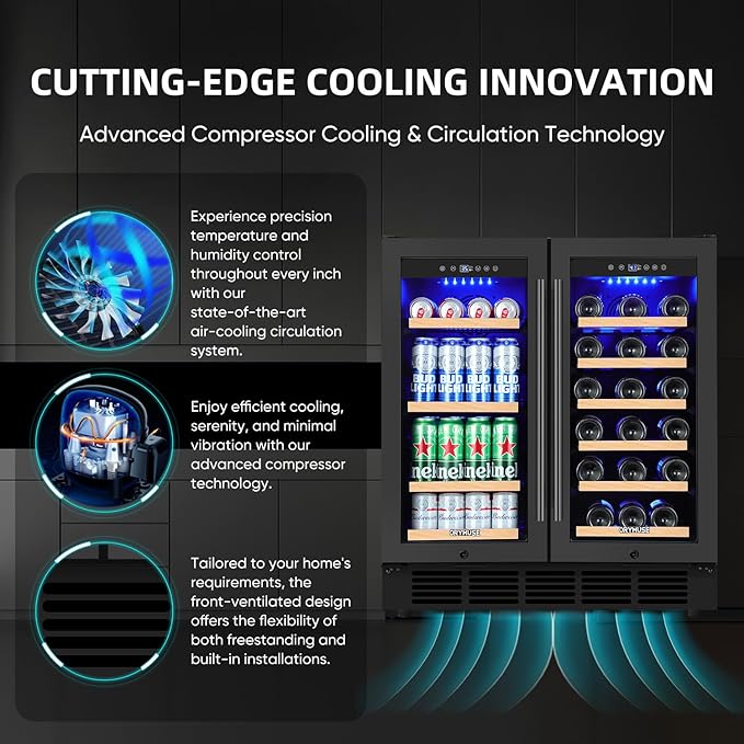 30 Inch Wine & Beverage Refrigerator– Dual Zone Beverage Cooler with Glass Door, Digital Touch Control, Wine Fridge Under-Counter or Freestanding, Holds 30 Bottles & 110 Cans Large Capacity, Black