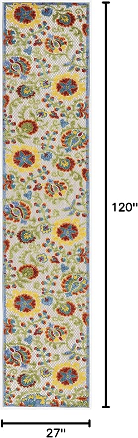 Nourison Aloha Indoor/Outdoor Ivory/Multi 2'3" x 10' Area Rug, Easy Cleaning, Non Shedding, Bed Room, Living Room, Dining Room, Backyard, Deck, Patio (2x10)