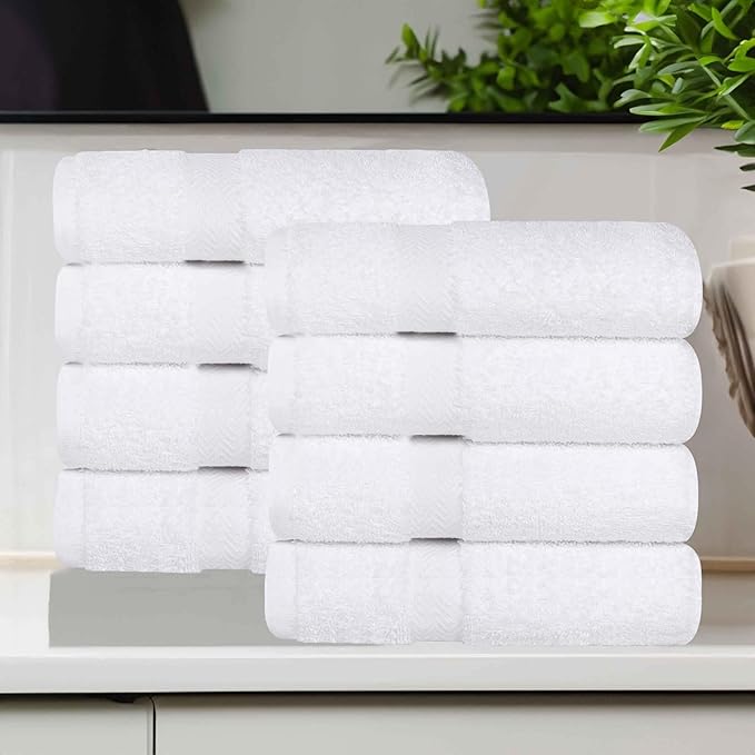 Superior 8-Piece Cotton Hand Towel Set, Small Towels for Fast Dry, Home Essentials, Bathroom Decor, Face, Body, Spa, Resort, Gym, Lightweight, Soft, House Accessories, Franklin Collection, White
