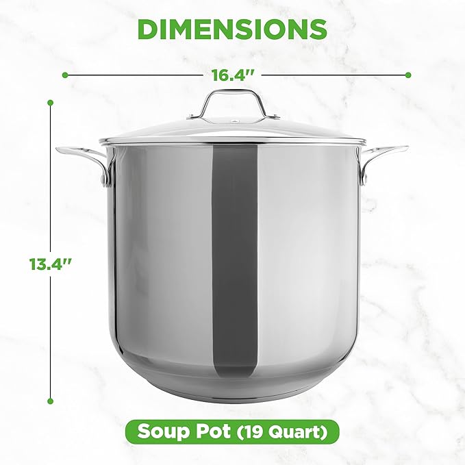 NutriChef 19-Quart Stainless Steel Stockpot – 18/8 Food Grade Heavy-Duty Induction-Compatible Pot with See-Through Lid, Ideal for Stews, Broths, Simmering & Soups, Dishwasher Safe – NCSP20