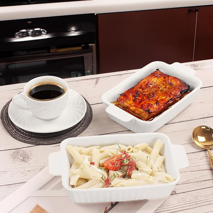 7" x 4.5" Rectangular Au Gratin Baking Dishes, Set of 2, Porcelain Baking pan Oven Safe, Roasting Lasagna Pans, for Casserole Dish, Pie Plate, Baking, scalloped, potatoes, shepherds pie