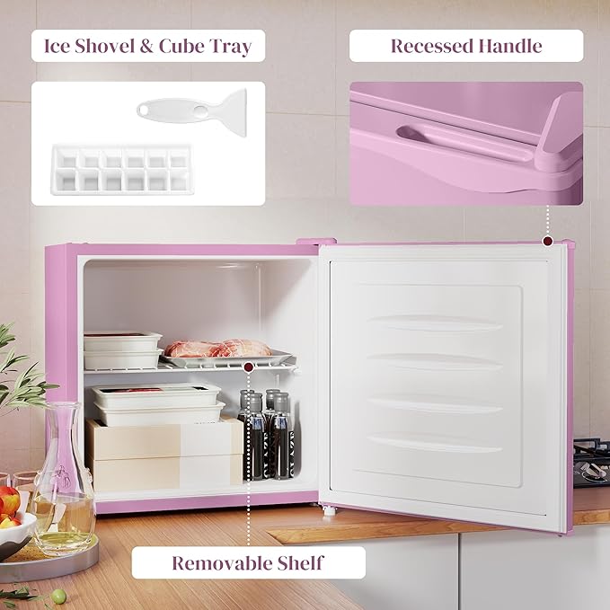 HOMCOM Mini Freezer Countertop, 1.1 Cu.Ft Compact Upright Freezer with Removable Shelves, Reversible Door for Home, Dorm, Apartment and Office, Pink
