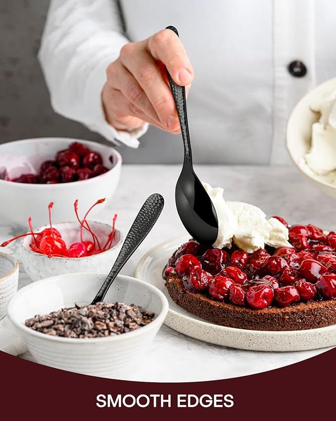 Hammered Black Silverware Set, EUIRIO 48 Pieces Flatware Set for 8, Heavy Duty Stainless Steel Cutlery, Food-Grade Utensil Sets Includes Spoons Forks and Knives, Mirror Finish Dishwasher Safe