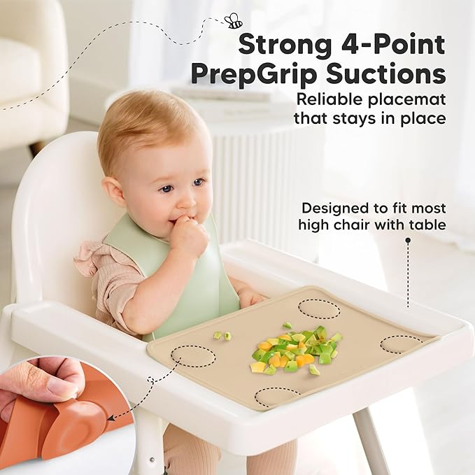 KeaBabies 2-Pack Silicone Placemats for Toddlers - 12x9 Non Slip Suction Baby Silicone Placemat for Kids Eating, Easy to Clean, Busy Travel Baby Mat for Dining Table, Food Grade/BPA-Free (Terracotta)