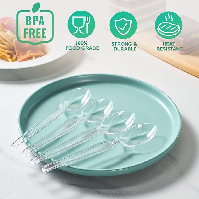 FOCUSLINE 360 Count 6.2 Inch Clear Plastic Spoons Heavy Duty, Solid and Durable Premium Disposable Spoons Bulk, Suitable for Catering, Parties, Events and Everyday Use