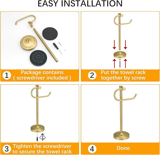 BESy 17 Inch Brushed Gold Stand Towel Bar Hanger Hand Towel Bar Bathroom Vanity Countertop Towel Holder Free Standing Stainless Steel Towel Ring Hardware Accessories Towel Rack