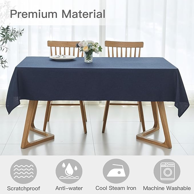 maxmill Rectangle Linen Textured Tablecloth Waterproof Spillproof Wrinkle Free Washable Fabric Table Cloth Kitchen Dining Tabletop Decoration Table Cover for Holiday Party, 52 x 70 Inch, Navy Blue