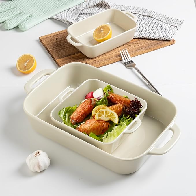 Sweejar Ceramic Bakeware Set, Rectangular Baking Dish for Cooking, Kitchen, Cake Dinner, Banquet and Daily Use, Casserole Dishes for Oven Porcelain Baking Pans (Beige)