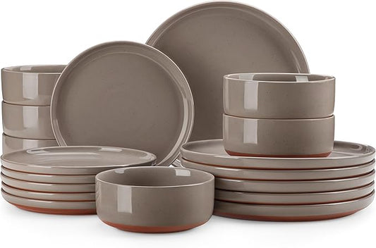 MALACASA Plates and Bowls Sets, 18 Pieces Modern Ceramic Dinnerware Set for 6 Kitchen Dinner Set Stoneware Dishware Dishes Set Microwave and Dishwasher Safe, Brown, Series TARA