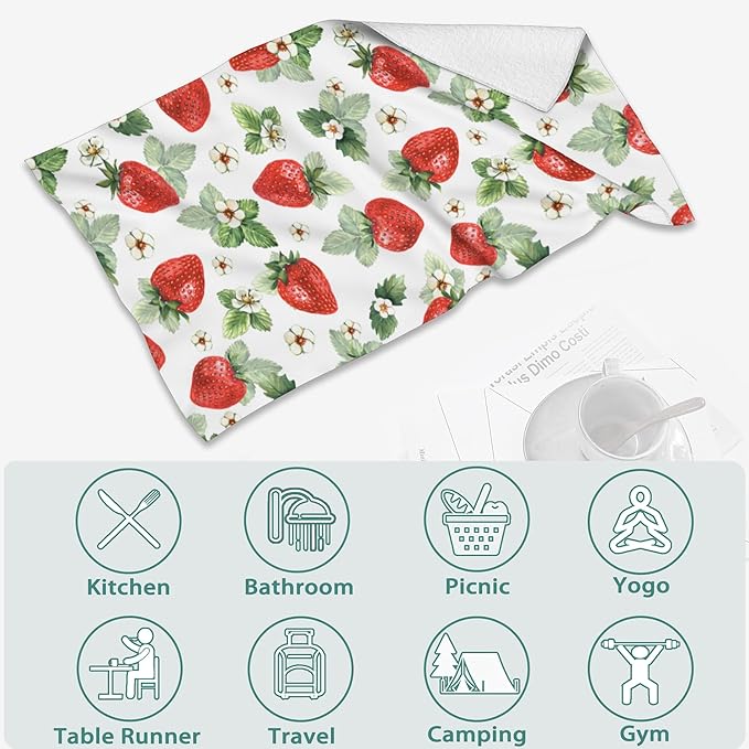 2 Pack Hand Towels for Bath, Watercolor Strawberry Decorative Towels Highly Absorbent Soft Towels for Bathroom Beach Kitchen Spa Gym Face Towel 14x28 Inch