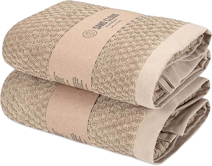 Sand Cloud Turkish Bath Towels for Bathroom, Set of 2 (Atom Sand, Extra Large) - Luxury Soft Linen Turkish Organic Cotton Yarn is Luxurious & Absorbent - Premium Shower & Bathroom Towels Dry Faster