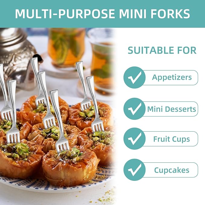 100 PCS Silver Mini Forks Heavy Duty, 4 inch Silver Plastic Fork, Mini Forks for Appetizers, Dessert Fork Disposable, BPA Free, Food Safe, Suitable for All Occasions