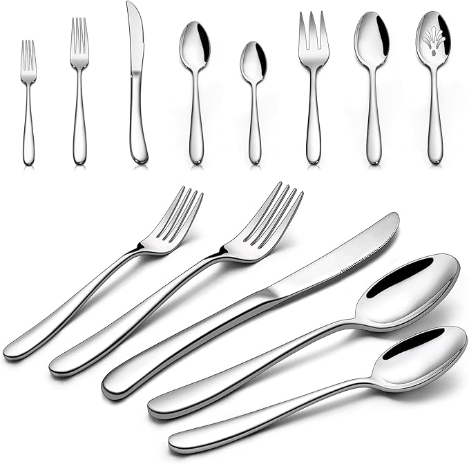 23-Piece Heavy Duty Silverware Set for 4, LIANYU Stainless Steel Flatware Set with Serving Utensils, Thick Cutlery Eating Utensils Include Fork Knife Spoon, Mirror Finished, Dishwasher Safe