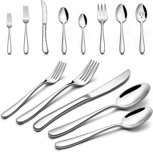 23-Piece Heavy Duty Silverware Set for 4, LIANYU Stainless Steel Flatware Set with Serving Utensils, Thick Cutlery Eating Utensils Include Fork Knife Spoon, Mirror Finished, Dishwasher Safe