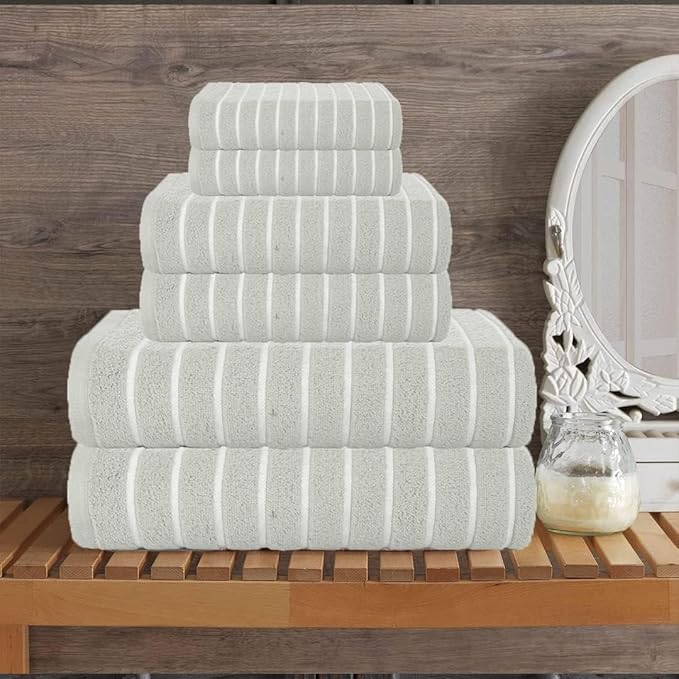 CASA COPENHAGEN Ecstatic 6 Pieces Towel Set- Light Grey, 600 GSM 2 Bath Towel 2 Hand Towel 2 Washcloth, Designed in Denmark Made of Soft Egyptian Cotton for Bathroom, Kitchen & Shower
