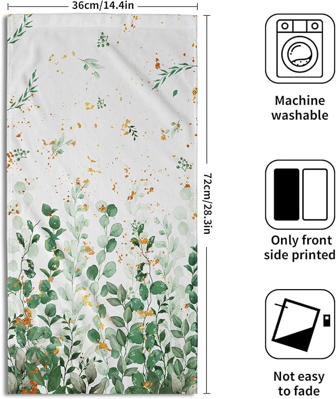 Imiss Green Eucalyptus Hand Towels Set of 2 Watercolor Botanical Leaves Washcloth Spring Summer Decorative Kitchen Bathroom Towel 14.4"x28.3" Multipurpose Bath Guest Towels for Gym,Spa,Hotel