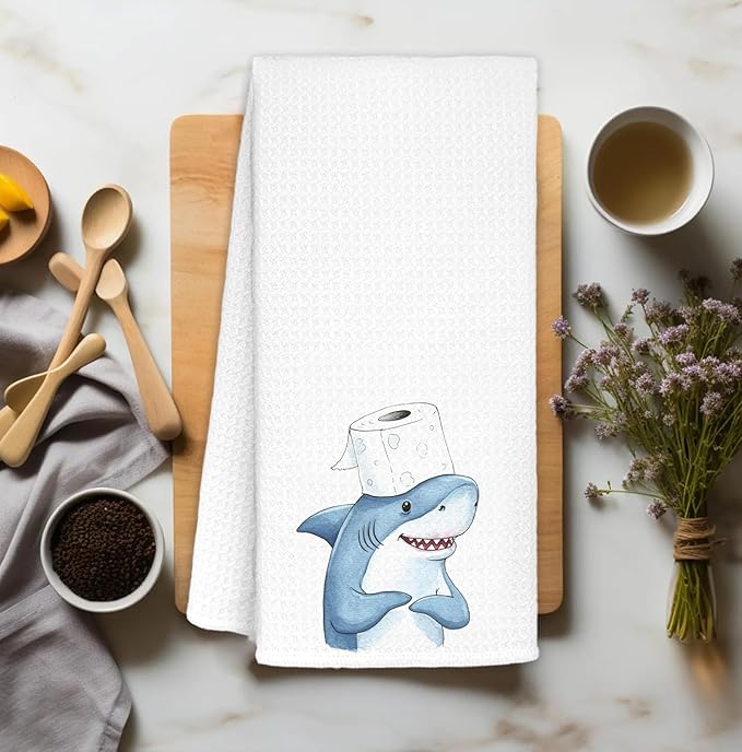 Shark Hand Towels Decorative, Funny Ocean Beach Shark Hand Towels Drying Cloth for Kids Toddler Bathroom Decor, 16x24 Inch