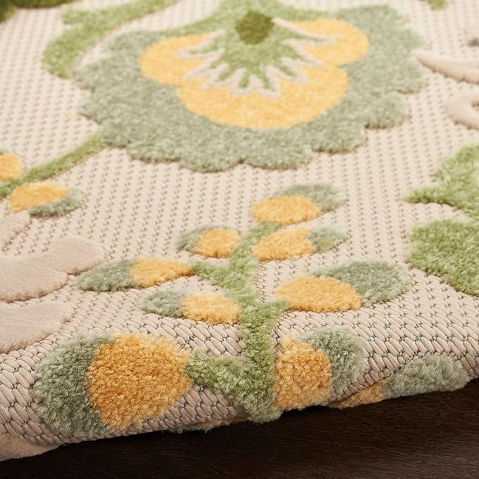 Nourison Home Aloha Ivory Green 10' x 14' Area Rug - Easy Clean, Non Shedding, Bed Room, Living Room, Dining Room, Kitchen (10' x 14')